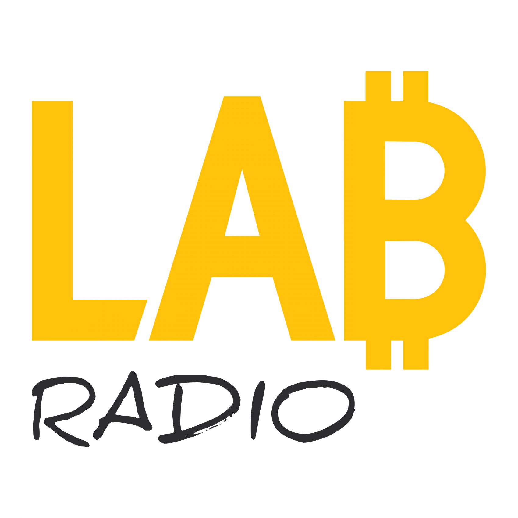 LAB Radio logo (yellow and black letters and white background)