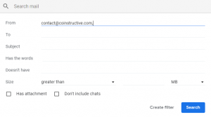 Create new filter in gmail drop down