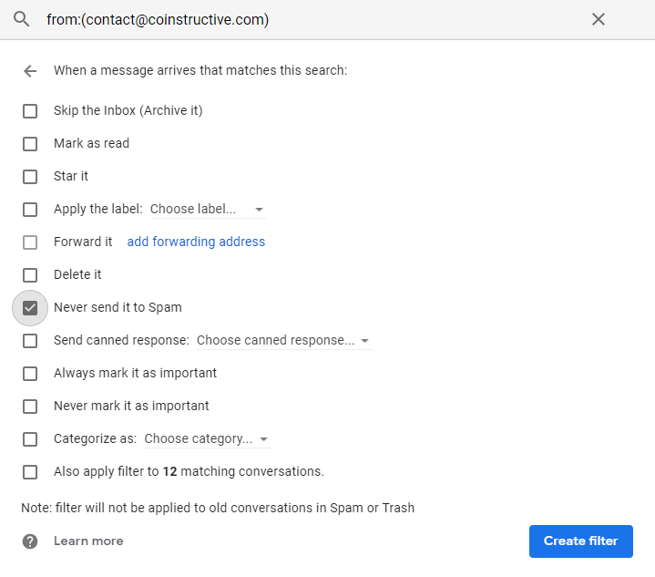 Whitelisting our email to never spam on gmail filters